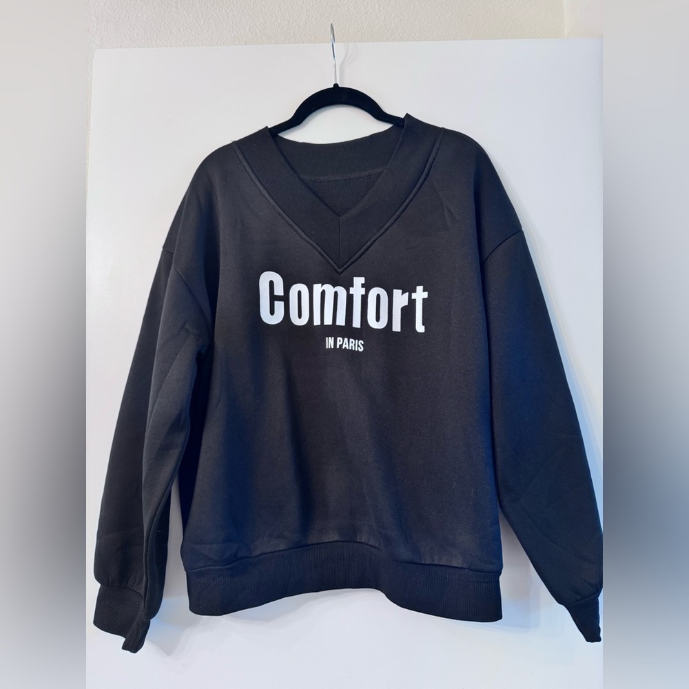 Black “Comfort” V-Neck Crew Sweatshirt - Sz M